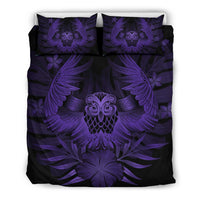 Hawaiian Owl Hibiscus Plumeria Polynesian Bedding Set - Purple Purple - Polynesian Pride