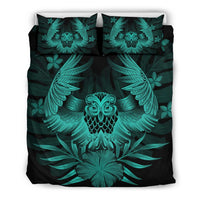 Hawaiian Owl Hibiscus Plumeria Polynesian Bedding Set - Turquoise Turquoise - Polynesian Pride