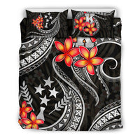 Micronesian Bedding Set - Kosrae Duvet Cover Set - Black Plumeria - Polynesian Pride