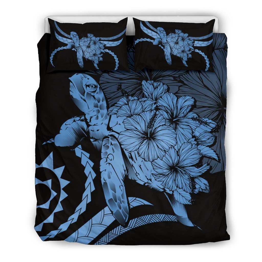 Hawaii Bedding Set - Hawaii Turtle Hibiscus Polynesian Vintage Bedding Set - Pastel Blue Pastel Blue - Polynesian Pride