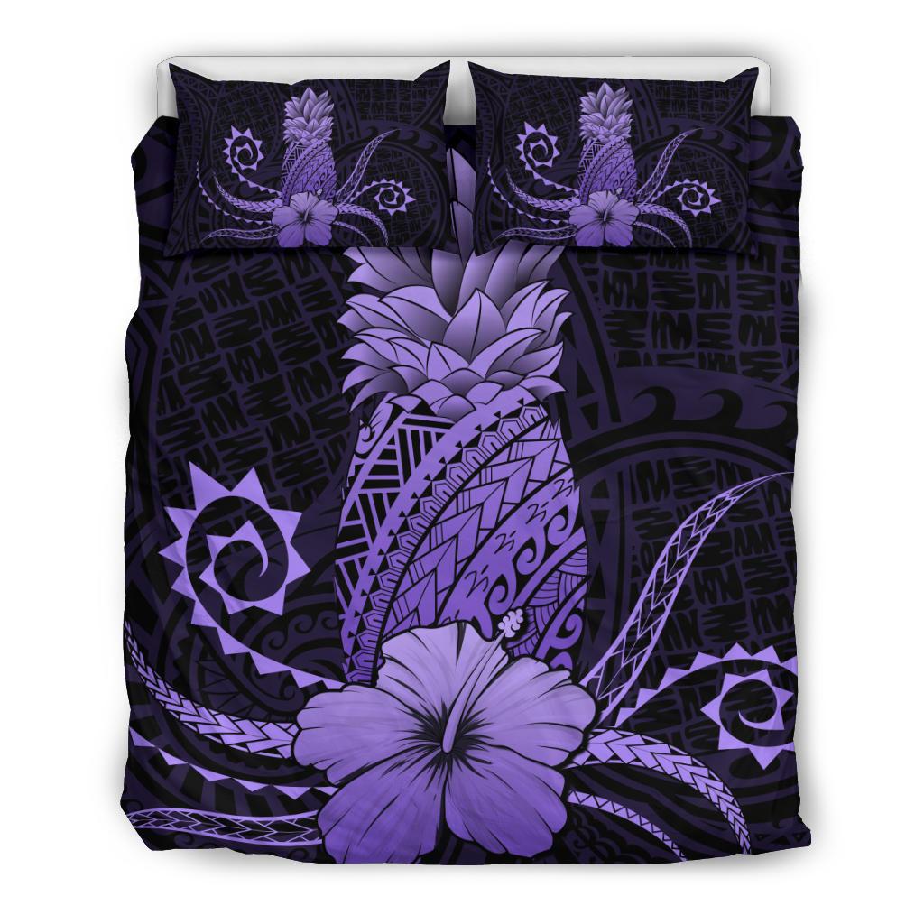 Hawaii Polynesian Pineapple Hibiscus Bedding Set - Zela Style Purple Purple - Polynesian Pride