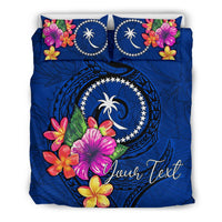 Micronesia Custom Personalised Bedding Set - Chuuk Duvet Cover Set Floral With Seal Blue - Polynesian Pride