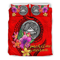 American Samoa Polynesian Bedding Set - Floral With Seal Red - Polynesian Pride