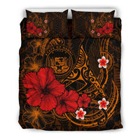 Polynesian Hawaii Bedding Set - Humpback Whale with Hibiscus (Golden) - Polynesian Pride