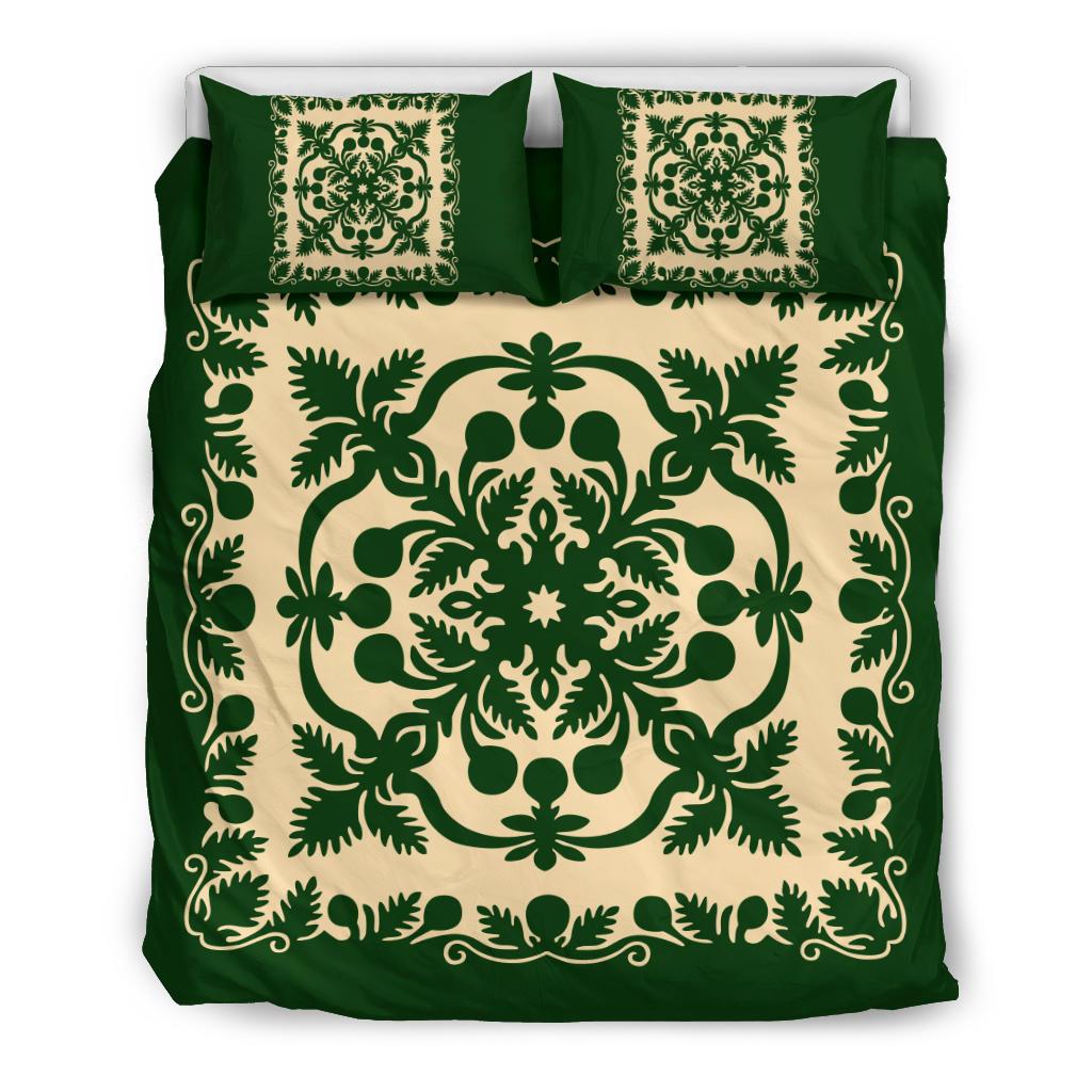 Hawaiian Bedding Set Royal Pattern - Emerald Green Art - Polynesian Pride