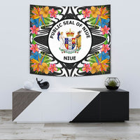 Niue Tapestrys - Tropical Flowers Style Wall Tapestry - Niue Small 60" x 51" Black - Polynesian Pride