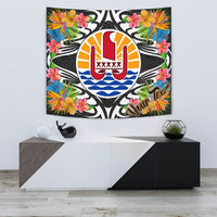 Tahiti Tapestrys - Custom Personalised Tropical Flowers Style Wall Tapestry - Tahiti Small 60" x 51" Black - Polynesian Pride