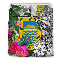 Tuvalu Bedding Set White - Turtle Plumeria Banana Leaf - Polynesian Pride