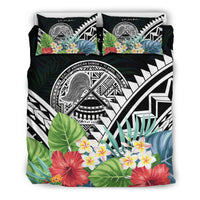 American Samoa Bedding Set - American Samoa Coat of Arms & Polynesian Tropical Flowers White - Polynesian Pride