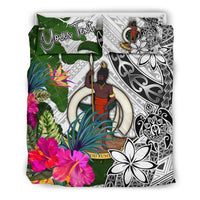 Vanuatu Custom Personalised Bedding Set White - Turle Plumeria Banana Leaf - Polynesian Pride