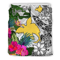 Papua New Guinea Custom Personalised Bedding Set White - Turle Plumeria Banana Leaf - Polynesian Pride
