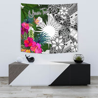 Marshall Islands Custom Personalised Tapestry White - Turtle Plumeria Banana Leaf - Polynesian Pride