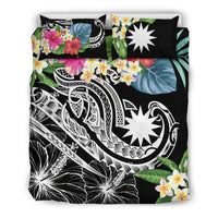 Nauru Polynesian Bedding Set - Summer Plumeria (Black) - Polynesian Pride