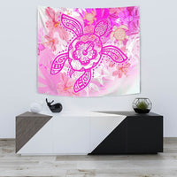 Hawaii Turtle Hibiscus Tapestry - Dreamy Style - AH Wall Tapestry Small 60" x 51" Pink - Polynesian Pride
