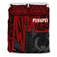 Pohnpei Bedding Set - Pohnpei Seal In Heartbeat Patterns Style (Red) - Polynesian Pride