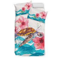 Hawaiian Duvet Cover Set - Turtle Hibiscus Waves A0 - Polynesian Pride