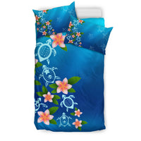 Hawaiian Tuttle And Plumeria Flower In The Sea Polynesian Bedding Set - Polynesian Pride