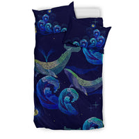Hawaiian Whale And Wave In Night Polynesian Bedding Set - Polynesian Pride