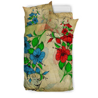 Hawaiian Blue And Red Hibiscus Polynesian Bedding Set - Polynesian Pride