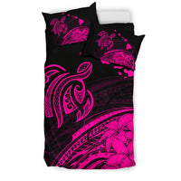 Hawaiian Map Turtle Hibiscus Plumeria Polynesian Bedding Set Pink - Polynesian Pride