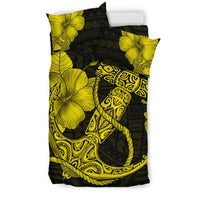 Hawaiian Anchor Poly Tribal Hibiscus Polynesian Bedding Set Yellow - Polynesian Pride