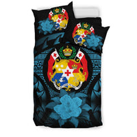 Tonga Duvet Cover Set - Tonga Coat Of Arms & Blue Hibiscus - Polynesian Pride