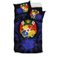 Tonga Duvet Cover Set - Tonga Coat Of Arms & Dark Blue Hibiscus - Polynesian Pride