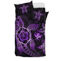 Hawaiian Map Art Turtle Kanaka Hibiscus Plumeria Violet Polynesian Bedding Set - Polynesian Pride
