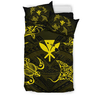 Polynesian Turtle Hammerhead Shark Ray Kanaka Hawaii Bedding Set Circle Yellow - Polynesian Pride