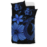 Hawaiian Fish Hook Hibiscus Plumeria Polynesian Bedding Set - Blue - Polynesian Pride
