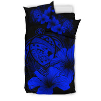 Hawaiian Map Hibiscus Turtle Polynesian Bedding Set - Blue - Polynesian Pride