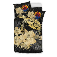 Polynesian Duvet Cover Set - Tahiti Bedding Set Turtle Hibiscus Gold Special - Polynesian Pride
