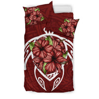 Hawaii Bedding Set - Hawaii Turtle Hibiscus Polynesian Bedding Set - Red Two - Polynesian Pride