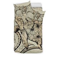 Hawaii Bedding Set - Hawaii Turtle Hibiscus Polynesian Vintage Bedding Set - Beige - Polynesian Pride