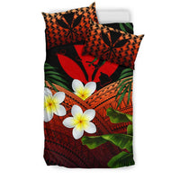 Kanaka Maoli (Hawaiian) Bedding Set, Polynesian Plumeria Banana Leaves Red - Polynesian Pride