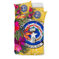 Northern Mariana Islands Bedding Set - Saipan Hibiscus Polynesian Pattern Yellow Version - Polynesian Pride