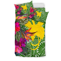 Papua New Guinea Bedding Set - Hibiscus Polynesian Pattern Green Version - Polynesian Pride