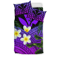 Kanaka Maoli (Hawaiian) Bedding Set, Polynesian Plumeria Banana Leaves Purple - Polynesian Pride