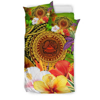 American Samoa Polynesian Bedding Set - Manta Ray Tropical Flowers (Reggae) - Polynesian Pride