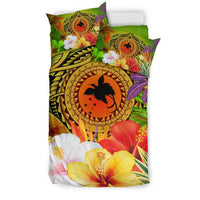 Papua New Guinea Polynesian Bedding Set - Manta Ray Tropical Flowers (Reggae) - Polynesian Pride