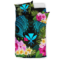 Polynesian Bedding Set - Hawaii Duvet Cover Blue Kanaka Maoli Hibiscus Plumeria Coconut - Polynesian Pride