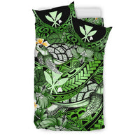 Kanaka Maoli (Hawaiian) Bedding Set - Waves Polynesian Turtle Hibiscus (Green) - Polynesian Pride