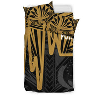 Pohnpei Bedding Set - Pohnpei Seal In Heartbeat Patterns Style (Gold) - Polynesian Pride