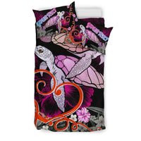 (Personalised) Hawaii Turtle Couple Valentine's Hibiscus Plumeria Bedding Set - Valentine Style - AH - Polynesian Pride