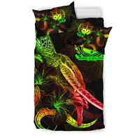 Samoa Polynesian Bedding Set - Turtle With Blooming Hibiscus Reggae - Polynesian Pride