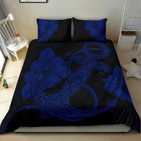 Hawaiian Anchor Poly Tribal Hibiscus Polynesian Bedding Set Blue - Polynesian Pride