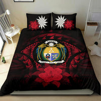 Nauru Duvet Cover Set - Nauru Coat Of Arms & Red Hibiscus - Polynesian Pride