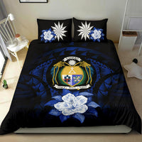 Nauru Duvet Cover Set - Nauru Coat Of Arms & Dark Blue Hibiscus - Polynesian Pride