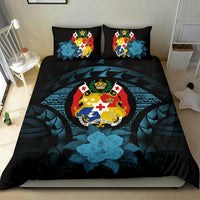 Tonga Duvet Cover Set - Tonga Coat Of Arms & Blue Hibiscus - Polynesian Pride