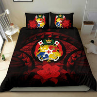 Tonga Duvet Cover Set - Tonga Coat Of Arms & Red Hibiscus - Polynesian Pride